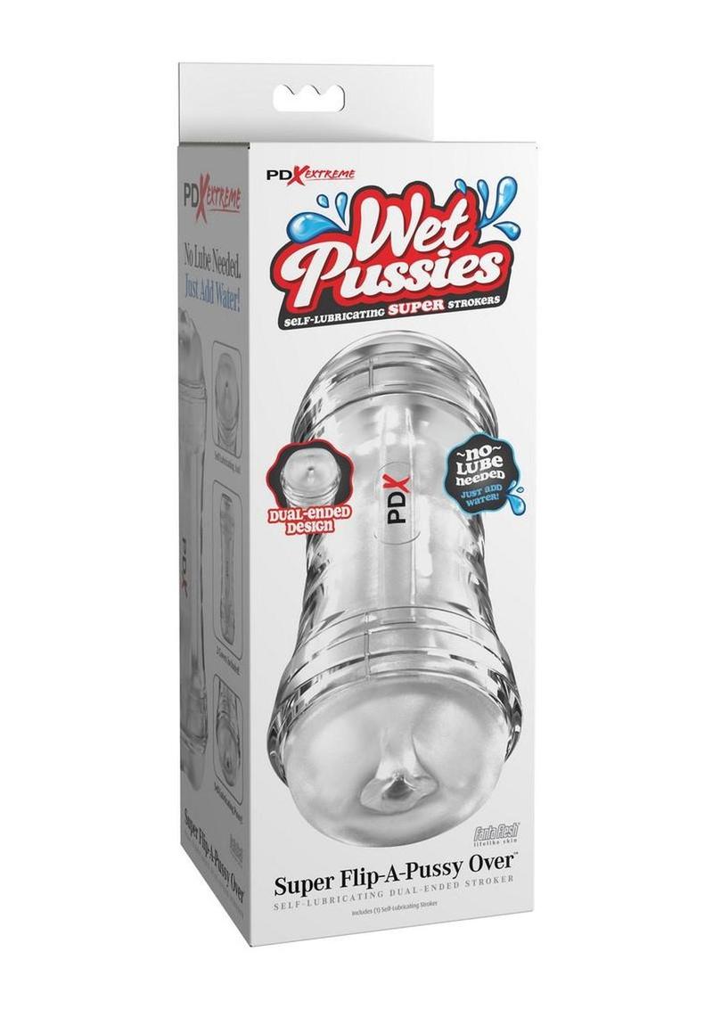 Pdx Extreme Wet Pussies Super Flip-A-Pussy Over Self-Lubricating Stroker - Pussy/Ass - Clear/Frost