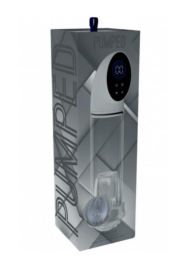 Pumped Hyperscope Automatic Rechargeable Dual Vibrating Male Pump with Vagina Sleeve - White