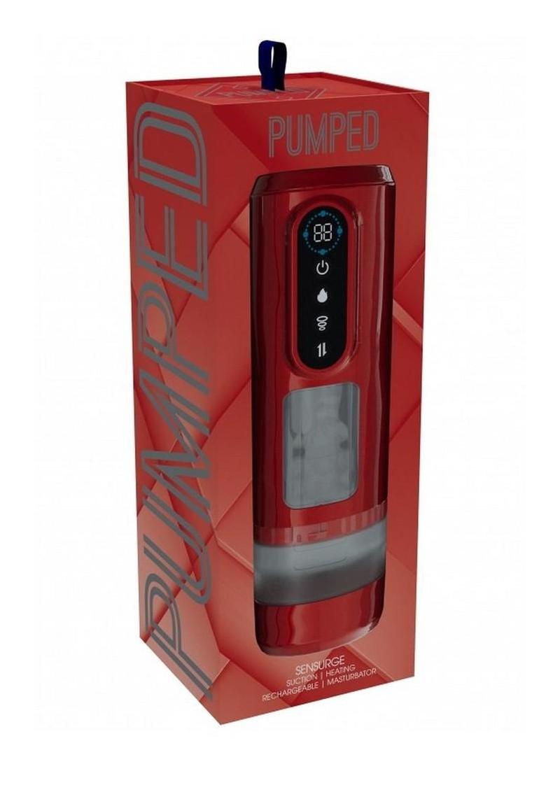 Pumped Sensurge Automatic Rechargeable Heating, Sucking, Thrusting, Vibrating Male Pump - Red