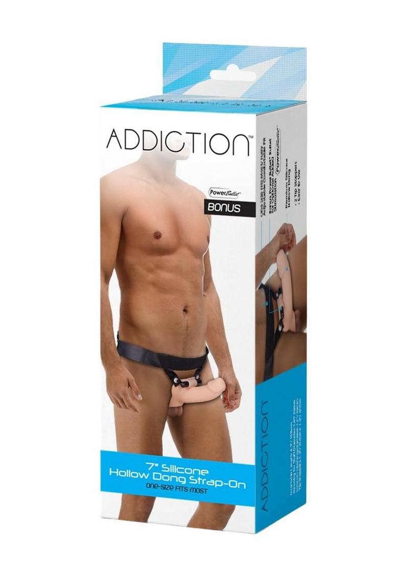 Addiction Silicone Hollow Dong Strap-On - Vanilla - 7in