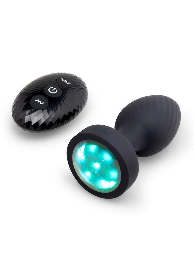 B-Vibe Light-Up Rechargeable Silicone Butt Plug 3.5in with Remote Control - Black