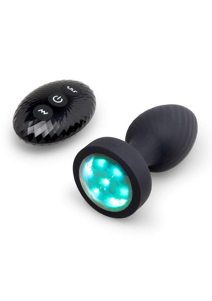 B-Vibe Light-Up Rechargeable Silicone Butt Plug 3.5in with Remote Control - Black