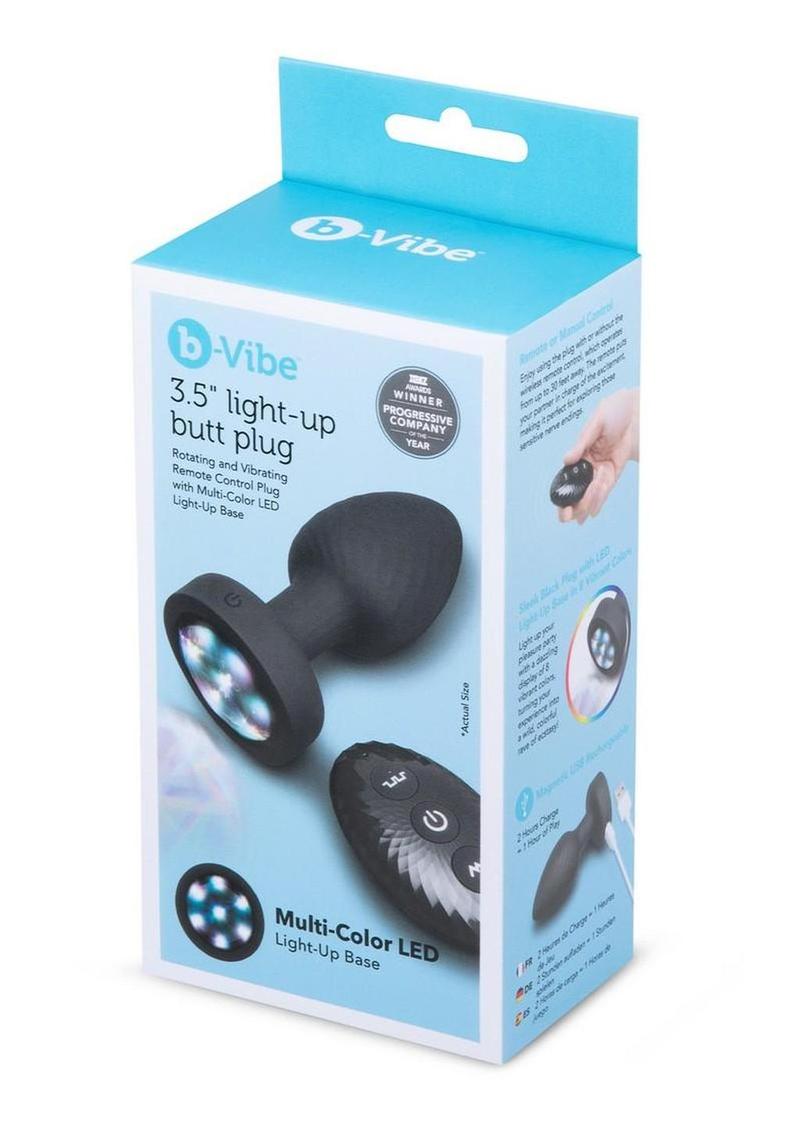 B-Vibe Light-Up Rechargeable Silicone Butt Plug 3.5in with Remote Control - Black