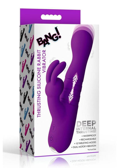 Bang! Thrusting Rechargeable Silicone Rabbit Vibrator - Purple