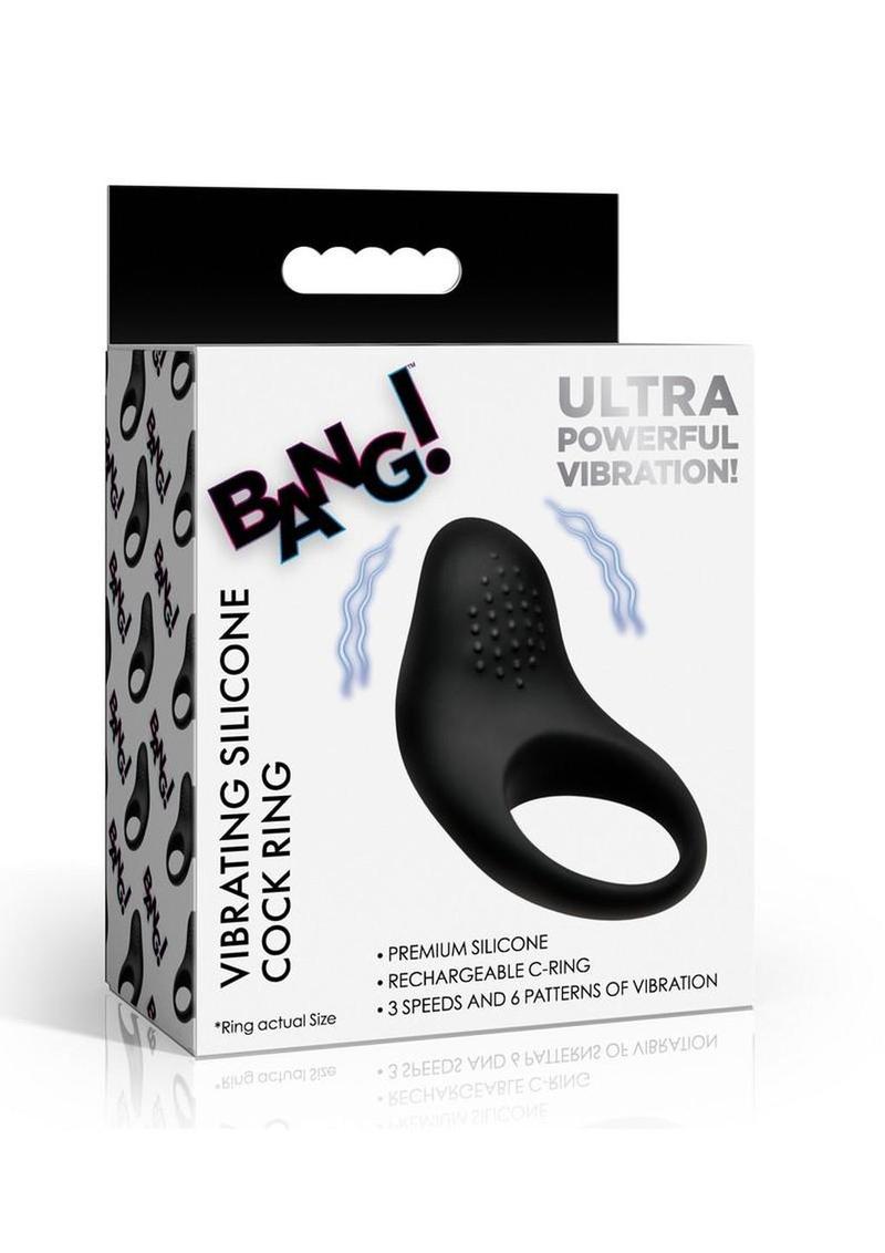 Bang! Vibrating Silicone Cock Ring - Black