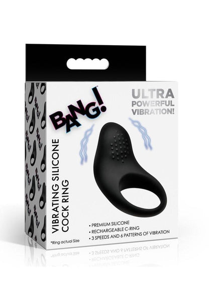 Bang! Vibrating Silicone Cock Ring - Black