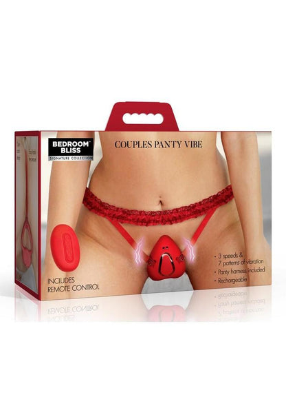 Bedroom Bliss Couples Silicone Rechargeable Panty Vibe with Remote Control - Red