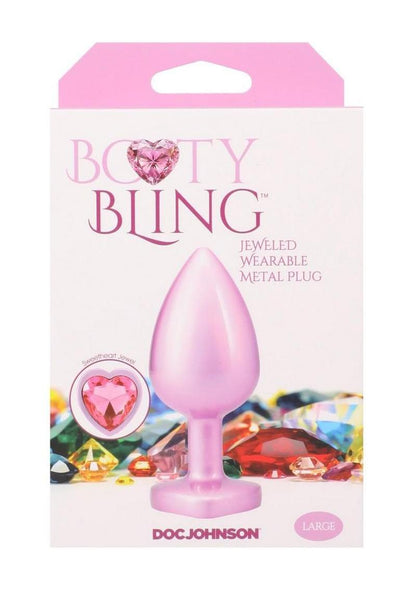 Booty Bling Heart Diamond Jeweled Wearable Metal Plug - Metal/Pink - Large