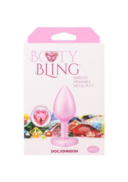 Booty Bling Heart Diamond Jeweled Wearable Metal Plug - Metal/Pink - Small