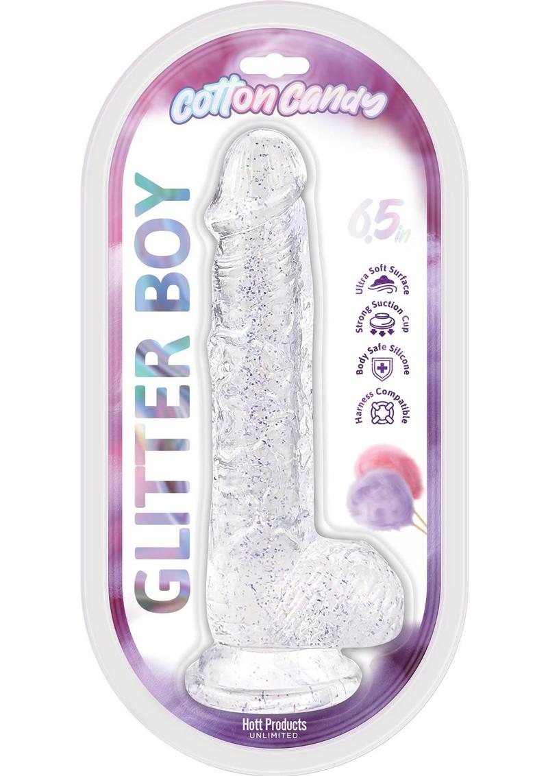 Cotton Candy Glitter Boy Silicone Dildo - Clear - 6.5in