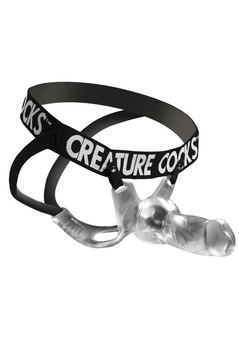 Creature Cock Snow Wolf Hollow Strap-On with Harness - Black/Clear
