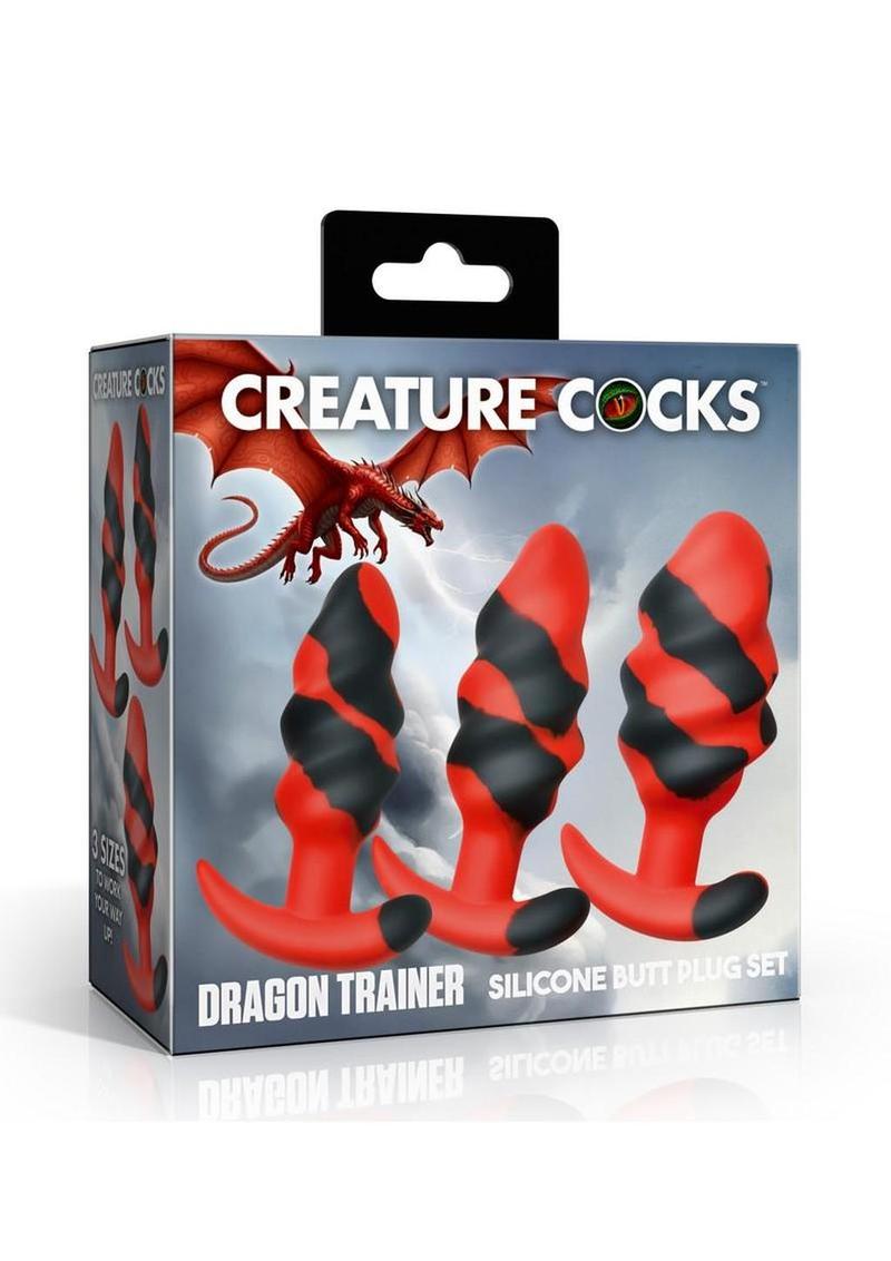 Creature Cocks Dragon Trainer Silicone Butt Plug - Black/Red - 3 Piece/Set