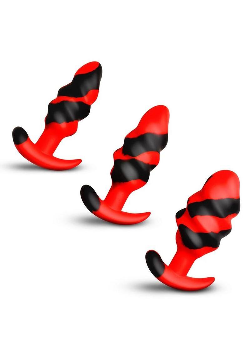 Creature Cocks Dragon Trainer Silicone Butt Plug - Black/Red - 3 Piece/Set