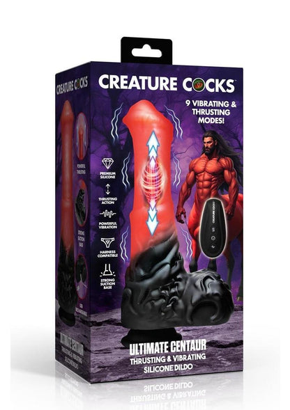 Creature Cocks Ultimate Centaur Thrusting and Vibrating Rechargeable Silicone Dildo with Remote Control - Black/Red