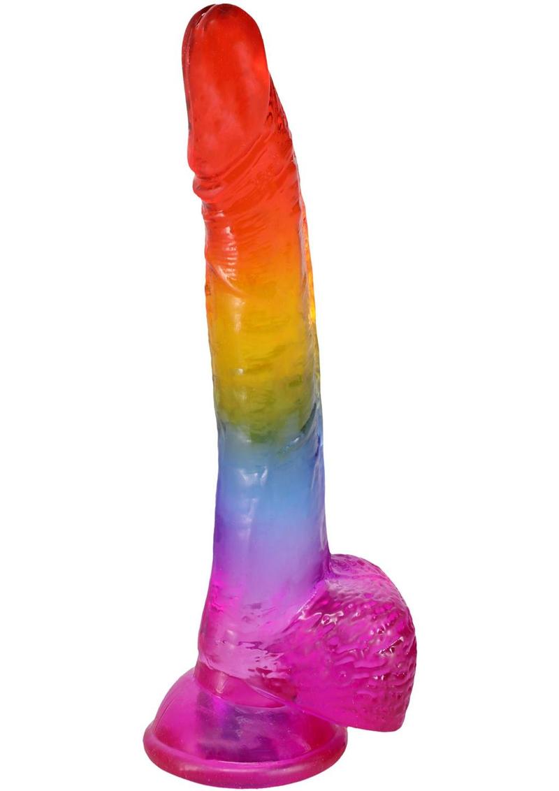Crystal Jellies Realistic Dildo with Balls - Multicolor/Rainbow - 8.5in