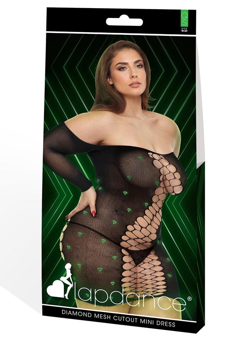 Diamond Mesh Cutout Mini Dress-Glow In The Dark-Q