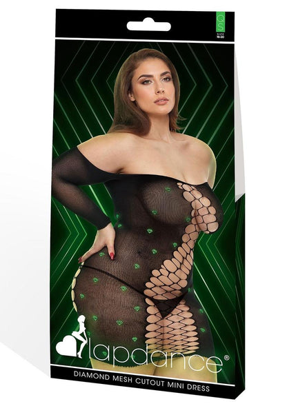 Diamond Mesh Cutout Mini Dress-Glow In The Dark-Q