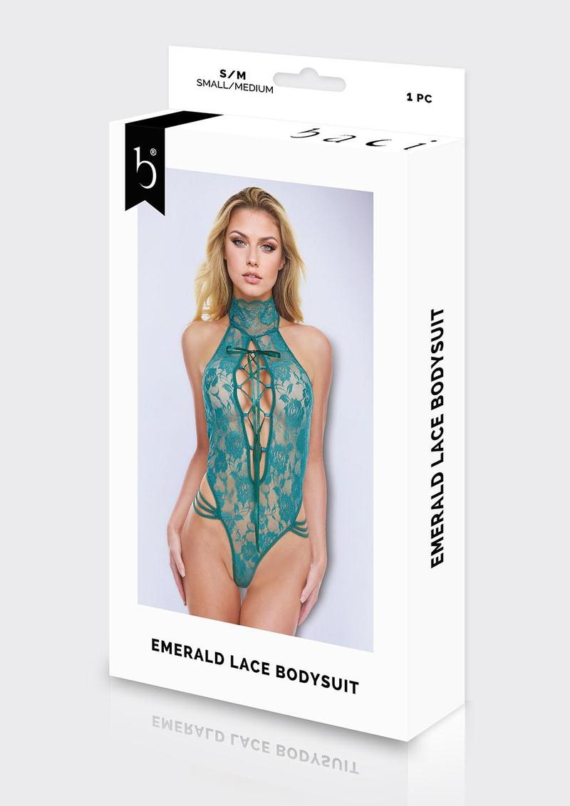 Emerald Lace Bodysuit-Green-Ml