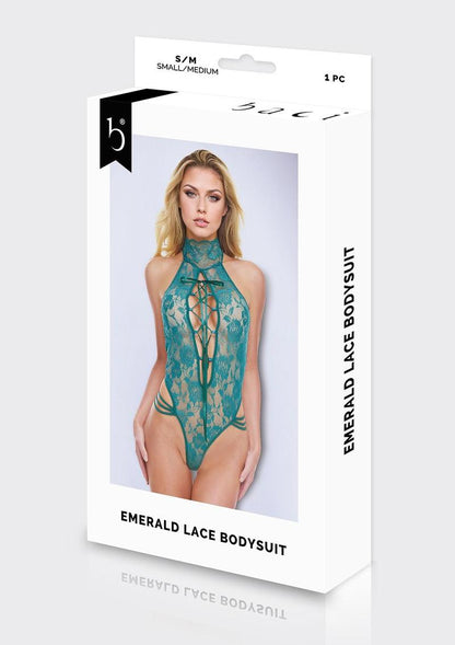 Emerald Lace Bodysuit-Green-Ml