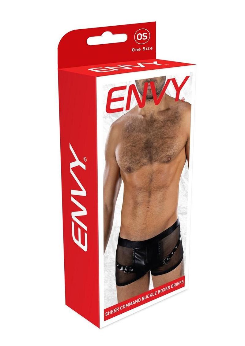 Envy Menswear Sheer Command Buckle Boxer Briefs - Os - Black