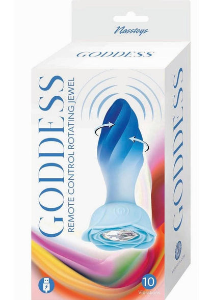 Goddess Remote Control Rotating Jewel Rechargeable Silicone Plug - Blue