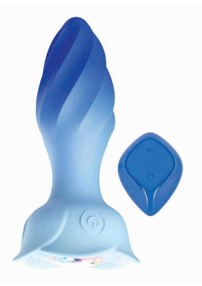 Goddess Remote Control Rotating Jewel Rechargeable Silicone Plug - Blue