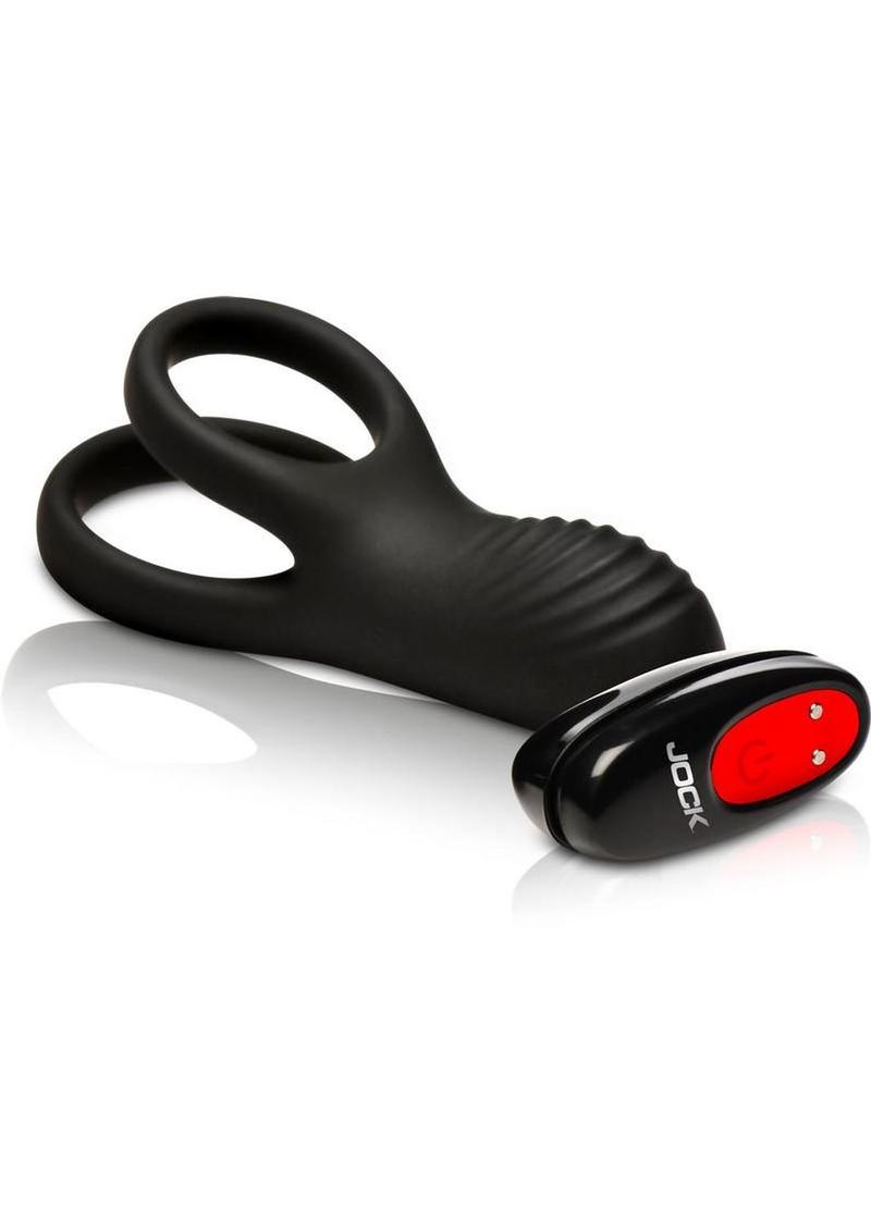 Hard-On Vibrating Rechargeable Silicone Cock Ring with Clit Stimulator - Black