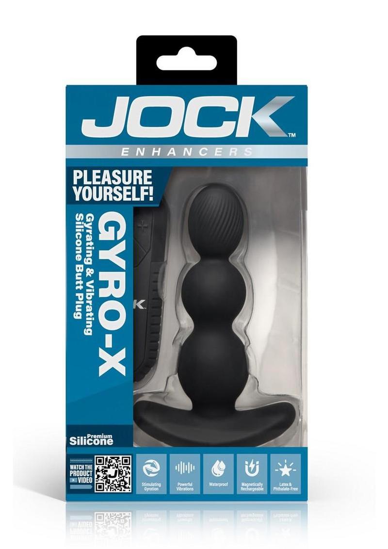 Jock Gyro-X Gyrating and Vibrating Rechargeable Silicone Anal Plug with Remote Control - Black