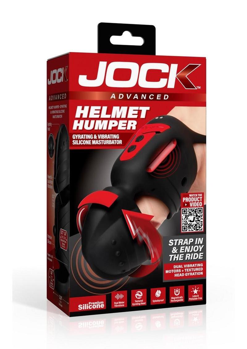Jock Helmet Humper Gyrating and Vibrating Rechargeable Silicone Masturbator - Black/Red