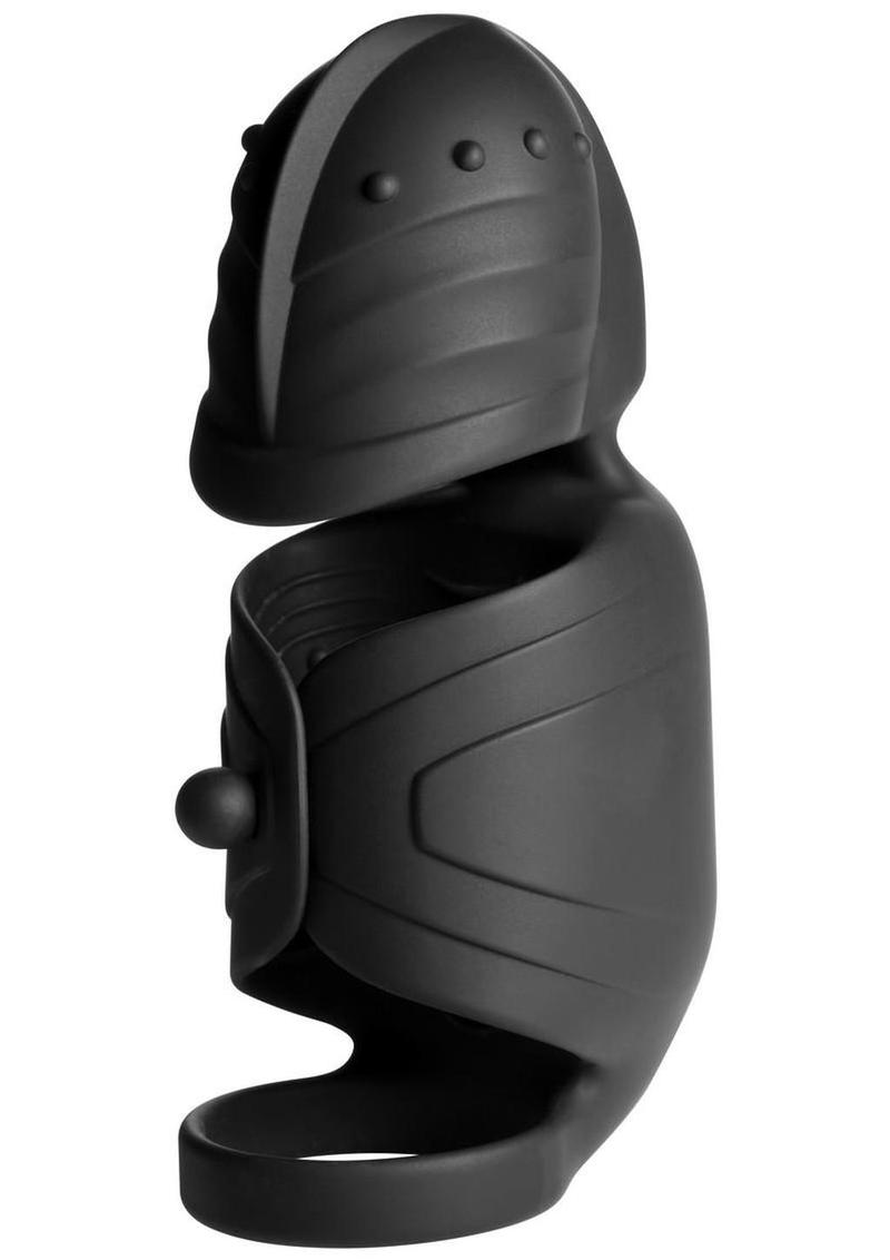Jock Helmet Humper Gyrating and Vibrating Rechargeable Silicone Masturbator - Black/Red