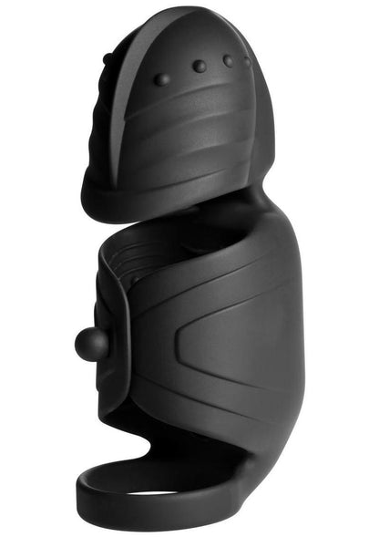 Jock Helmet Humper Gyrating and Vibrating Rechargeable Silicone Masturbator - Black/Red