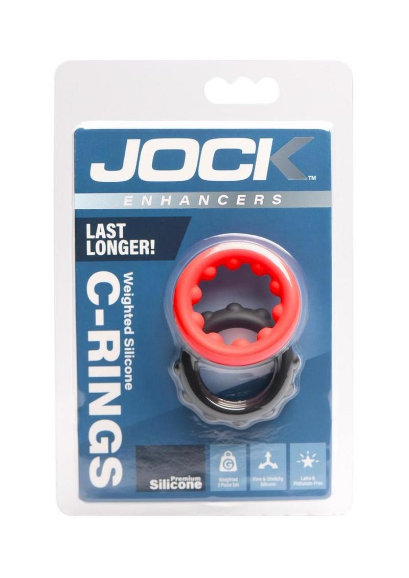 Jock Weighted Silicone Cock Ring - Black/Red - Set