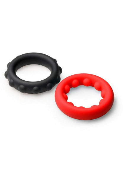 Jock Weighted Silicone Cock Ring - Black/Red - Set