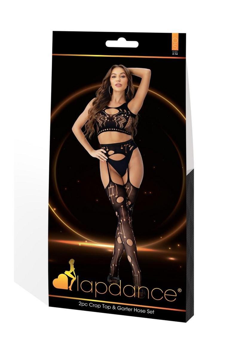 Lapdance Lingerie Crop Top and Garter Hose Set (2 Piece) - Os - Black