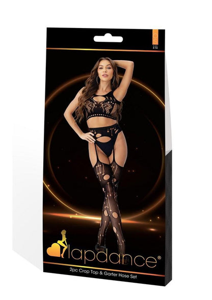 Lapdance Lingerie Crop Top and Garter Hose Set (2 Piece) - Os - Black