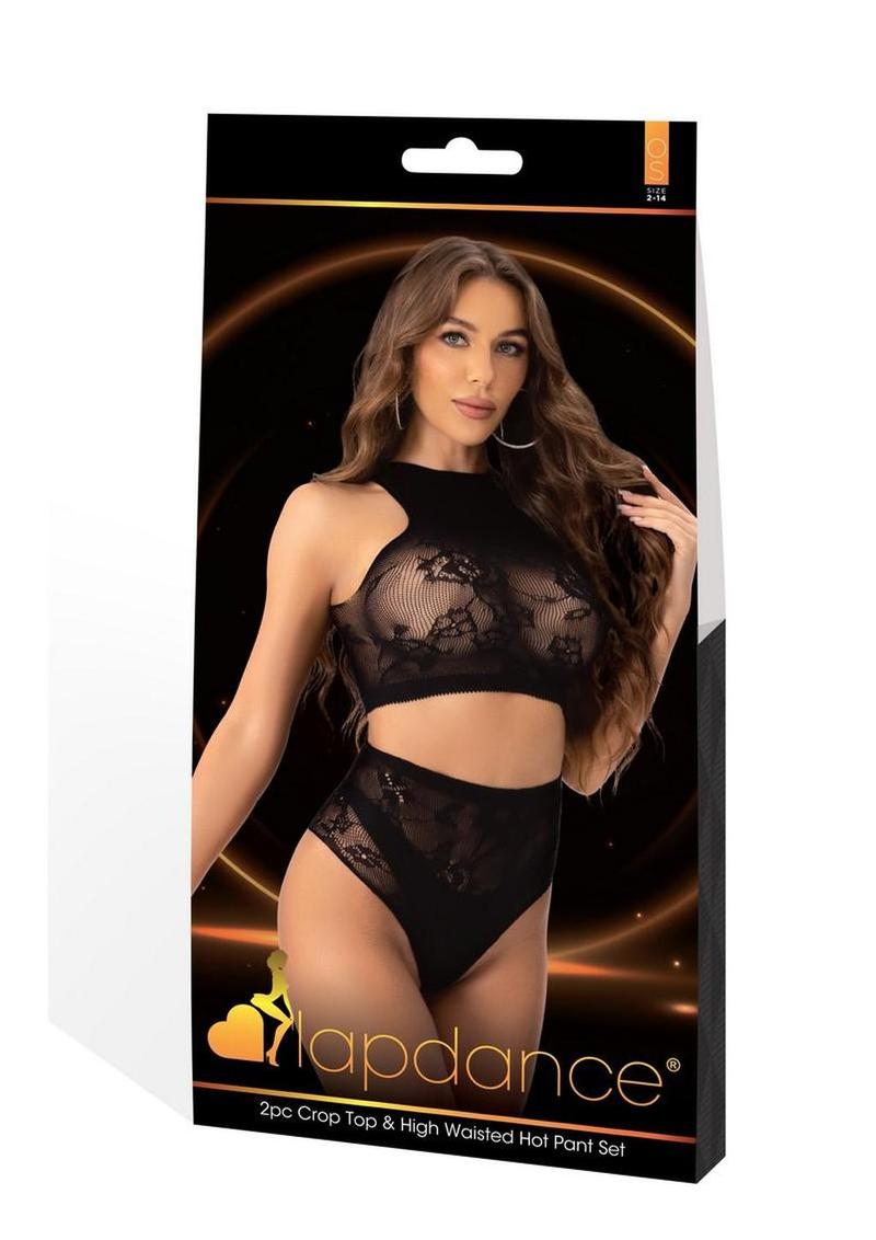 Lapdance Lingerie Crop Top and High Waist Hot Pants (2 Piece) - Os - Black