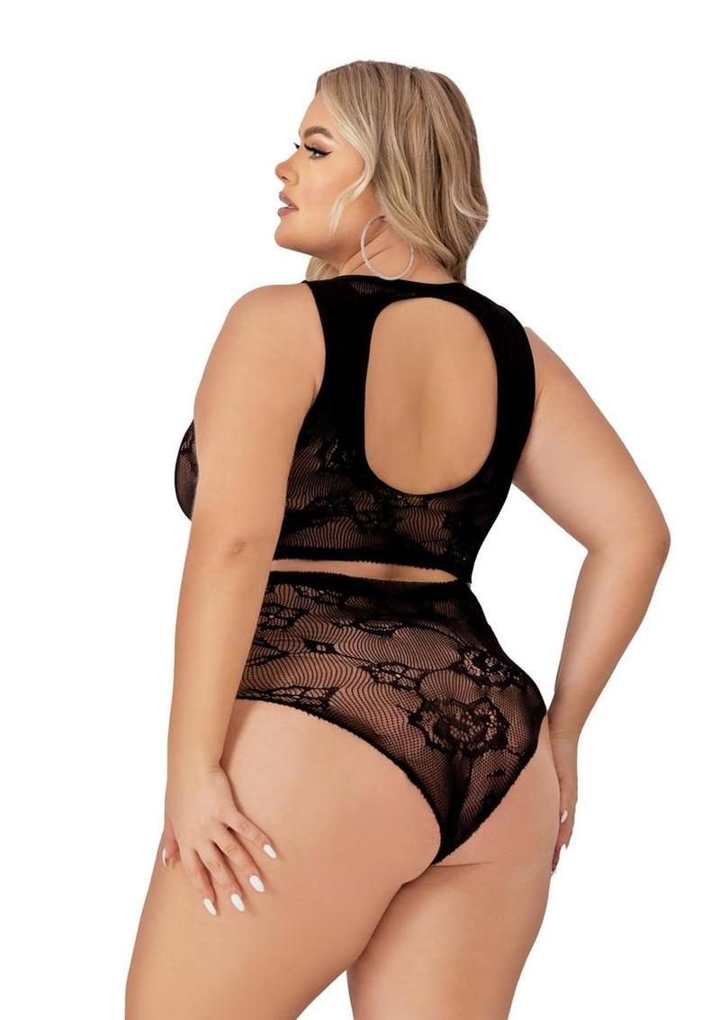 Lapdance Lingerie Crop Top and High Waist Hot Pants (2 Piece) - Queen Size