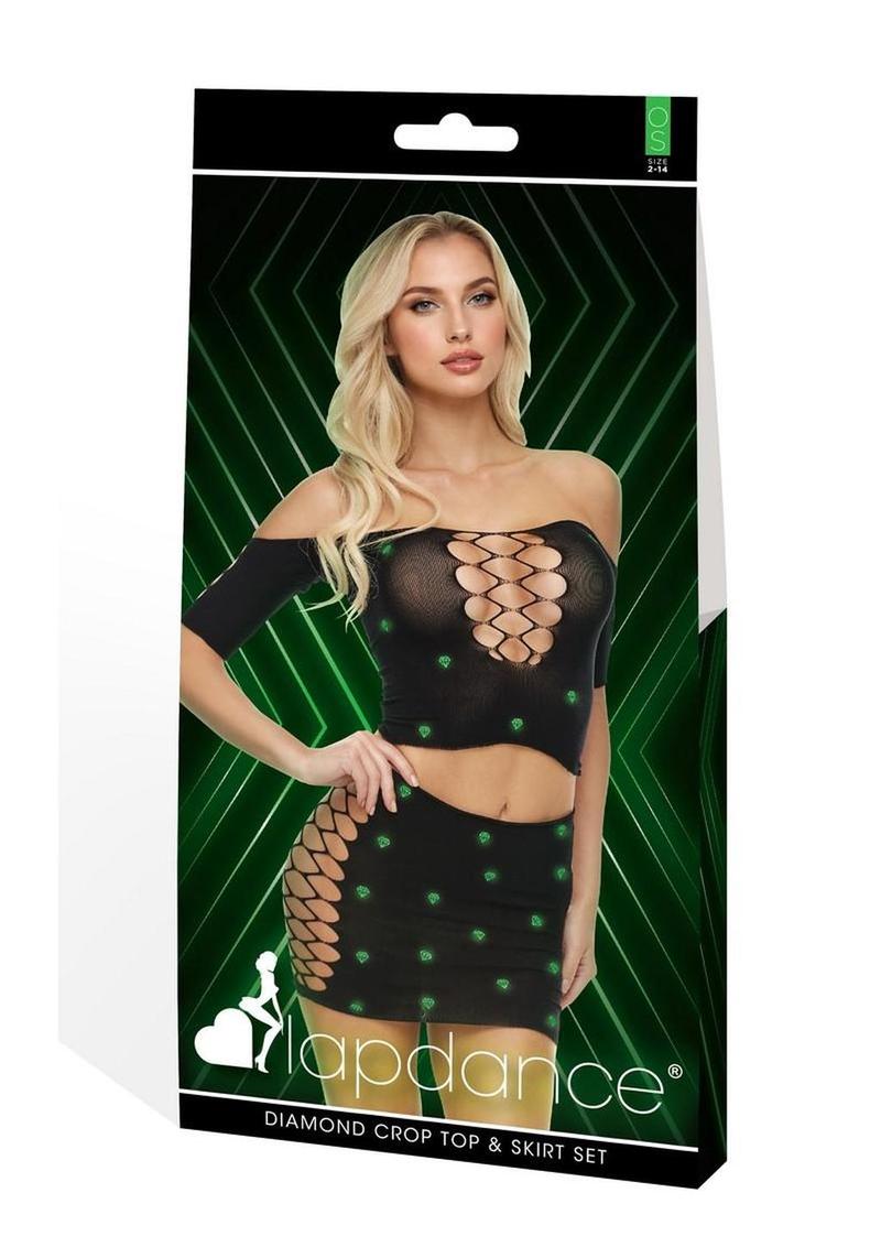 Lapdance Lingerie Diamond Crop Top and Skirt Set (2 Piece) - Os - Glow In The Dark