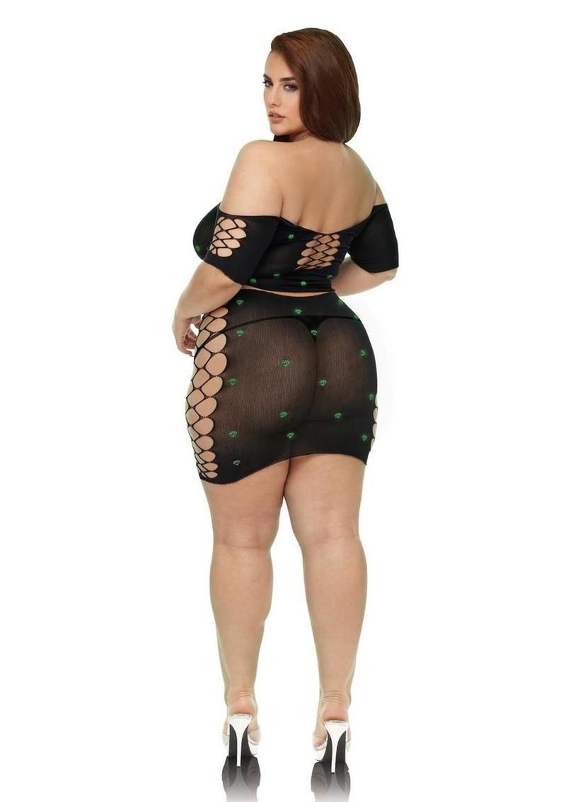 Lapdance Lingerie Diamond Crop Top and Skirt Set (2 Piece) - Queen Size