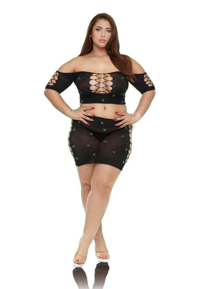 Lapdance Lingerie Diamond Crop Top and Skirt Set (2 Piece) - Queen Size - Glow In The Dark