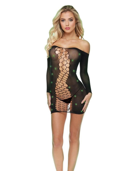 Lapdance Lingerie Diamond Mesh Cutout Minidress - Os - Glow In The Dark