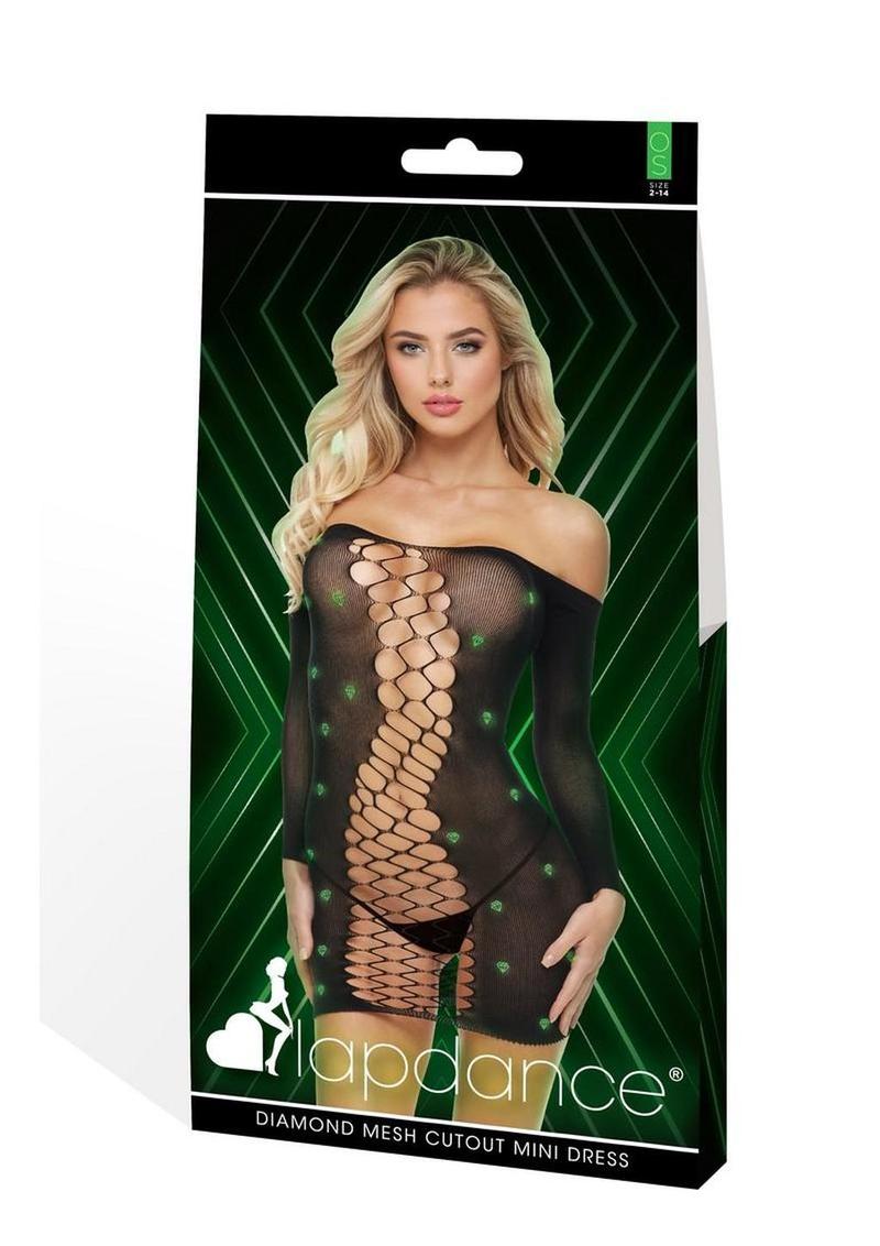 Lapdance Lingerie Diamond Mesh Cutout Minidress - Os - Glow In The Dark