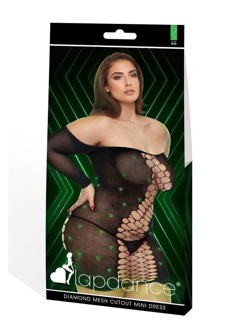 Lapdance Lingerie Diamond Mesh Cutout Minidress - Queen Size - Glow In The Dark