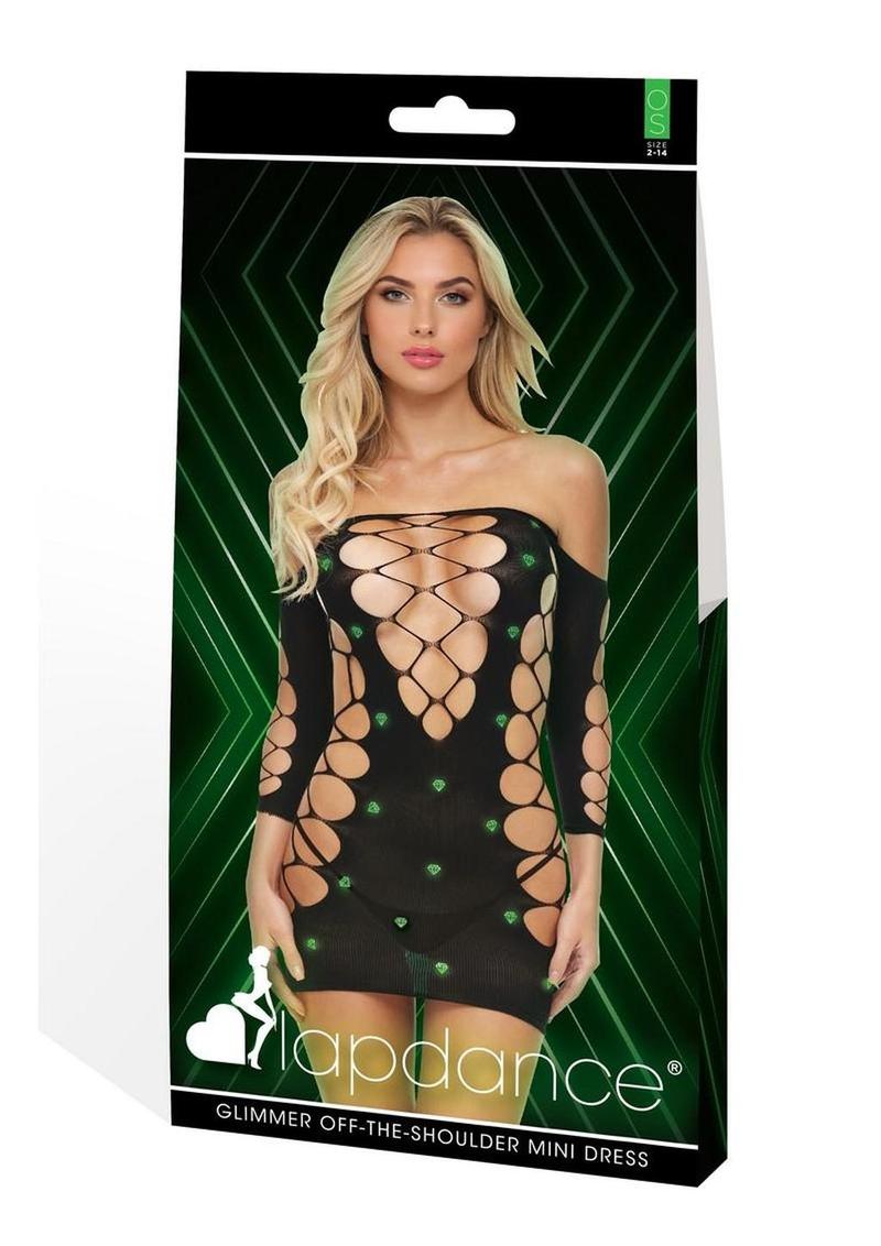 Lapdance Lingerie Glimmer Off The Shoulder Minidress - Os - Glow In The Dark