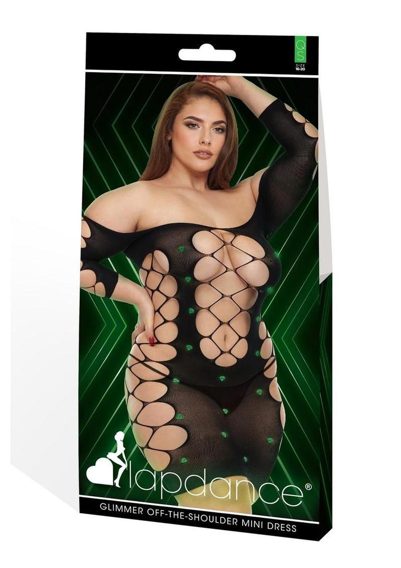 Lapdance Lingerie Glimmer Off The Shoulder Minidress - Queen Size - Glow In The Dark
