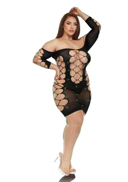 Lapdance Lingerie Glimmer Off The Shoulder Minidress - Queen Size - Glow In The Dark