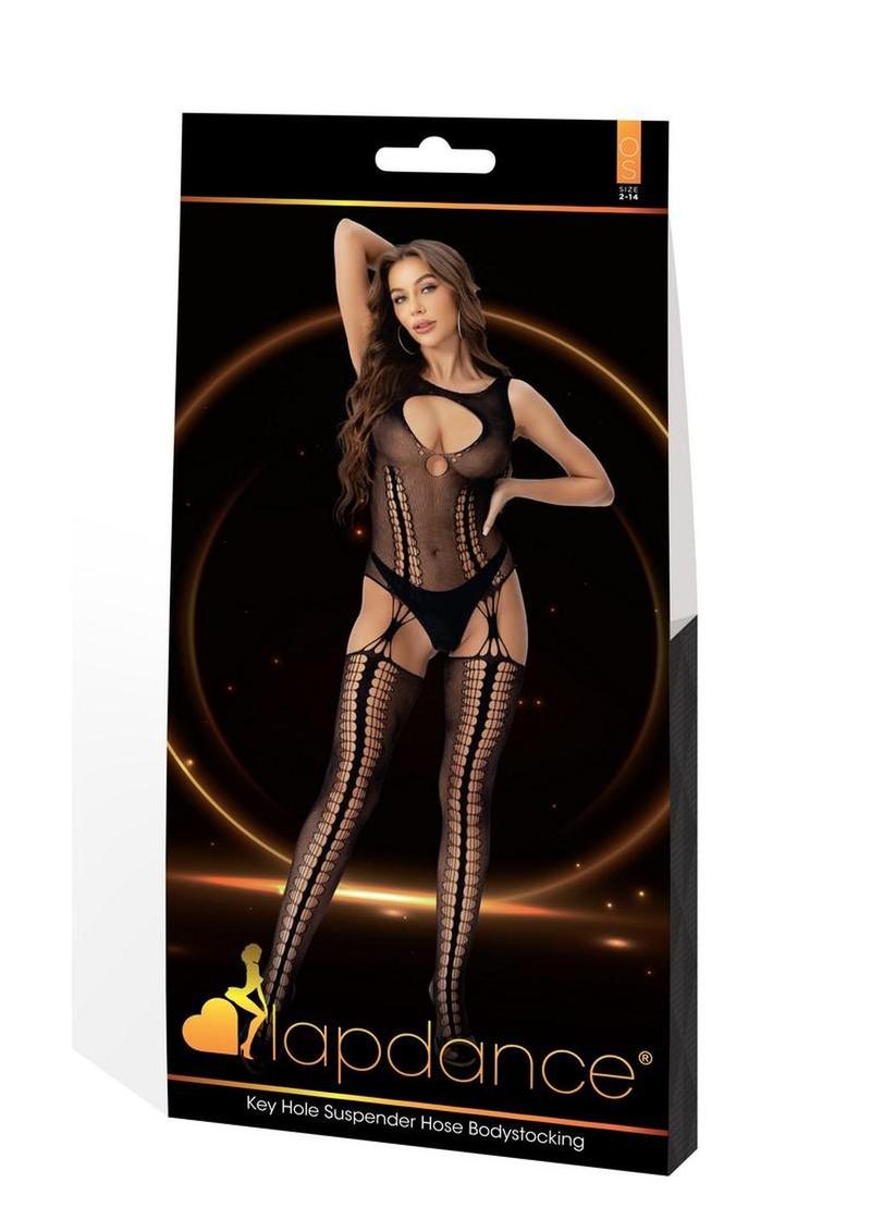Lapdance Lingerie Keyhole Suspender Hose Bodystocking - Os - Black