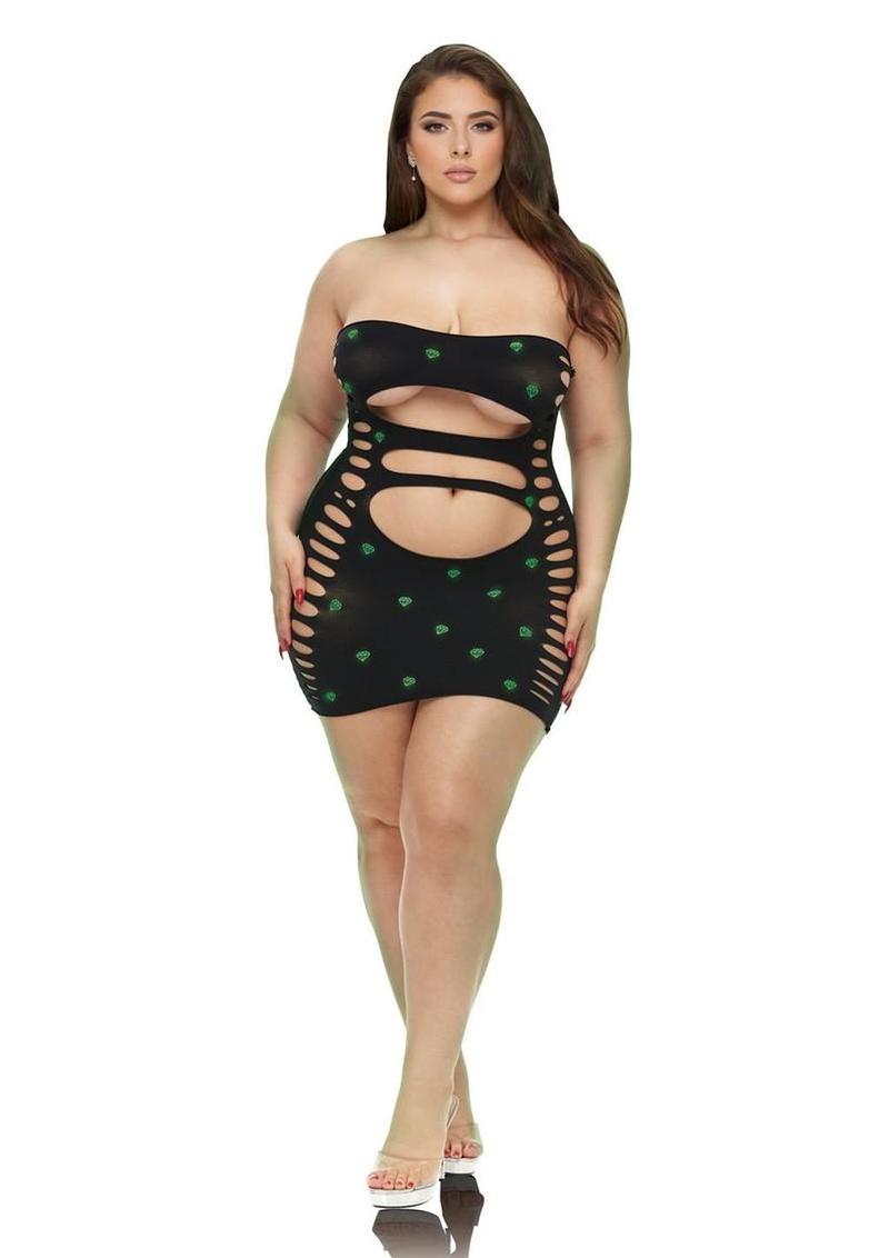 Lapdance Lingerie Midnight Diamond Cutout Mini Dress - Queen Size - Glow In The Dark