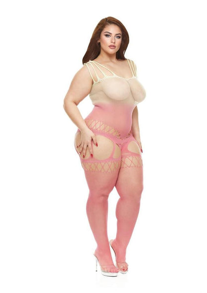 Lapdance Lingerie Pink Mirage Suspender Bodystocking - Queen Size