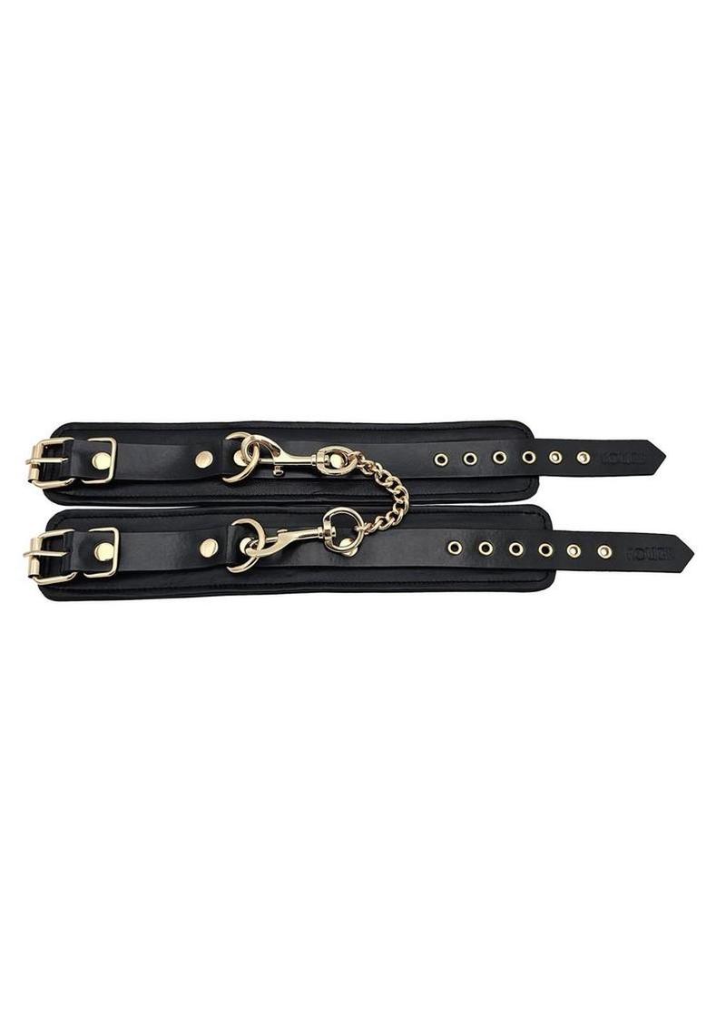 Leather Ankle Cuff with Gold Accessories - Black/Gold